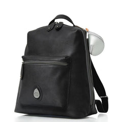 Front twist view of the Hartland Pack Black with mini pod in silver attached